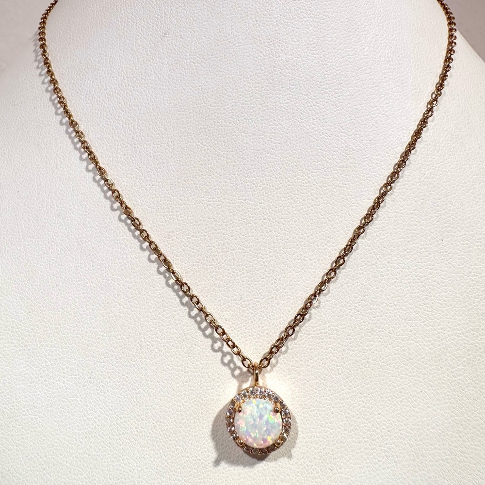 Gold Opal CZ Necklace & Earrings Set
